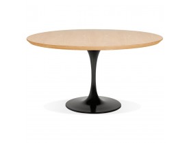 Table de salle à manger ronde 'BRIK' en bois finition naturelle et pied central en métal noir - Ø 140 cm