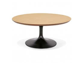 Table basse de salon ronde 'BUSTER MINI' en bois finition naturelle et pied en métal noir - Ø 90 cm