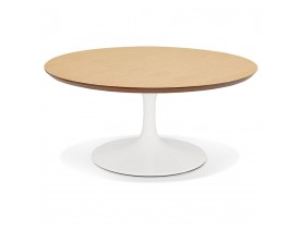 Table basse de salon ronde 'BUSTER MINI' en bois finition naturelle et pied en métal blanc - Ø 90 cm
