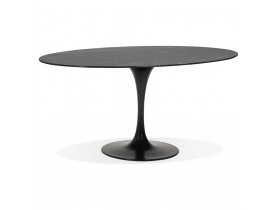 Table à manger design 'CHAMAN' ovale noire en verre effet marbre - 160x105 cm