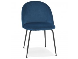 Chaise au style rétro 'CLARENCE' en velour bleu et pieds en métal noir - commande par 2 pièces / prix pour 1 pièce