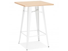 Table haute style industriel 'DARIUS' en bois clair et pieds en métal blanc