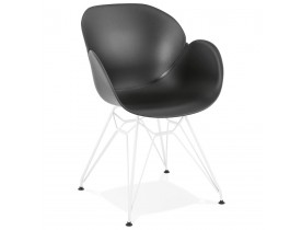Chaise moderne 'FIDJI' noire avec pieds en métal blanc