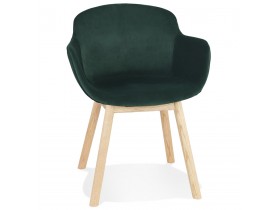 Chaise avec accoudoirs 'FRIDA' en velours vert et pieds en bois naturel