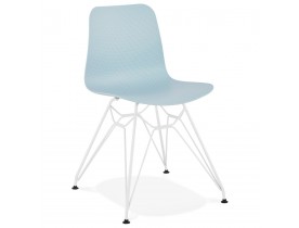 Chaise moderne 'GAUDY' bleue avec pied en métal blanc