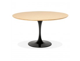 Table à dîner  / de bureau ronde design 'GLOBO' en bois finition naturelle et pied central en métal noir - Ø120 cm