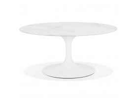 Table basse de salon 'GOST MINI' en verre effet marbre blanche et ronde