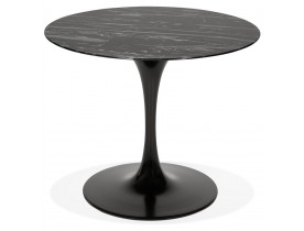 Table à manger design 'GOST' ronde noire en verre effet marbre - Ø 90 CM