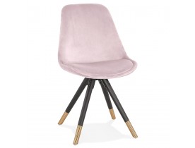 Chaise design 'HAMILTON' en velours rose et pieds en bois noir