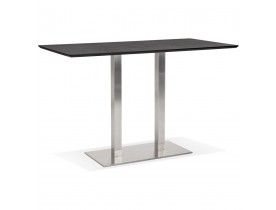 Table haute design 'MAMBO BAR' noire avec pied en métal brossé - 180x90 cm