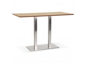 Table haute design 'MAMBO BAR' en bois finition naturelle avec pied en métal brossé - 180x90 cm