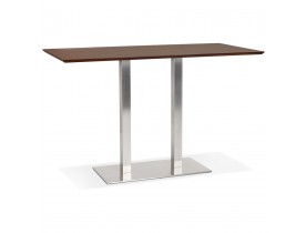 Table haute design 'MAMBO BAR' en bois finition Noyer avec pied en métal brossé - 180x90 cm