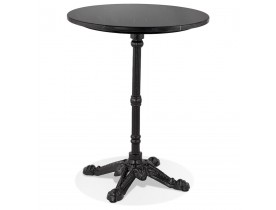 Petite table bistrot ronde 'MARAY' style rustique en pierre effet marbre et métal noir - Ø 60 cm