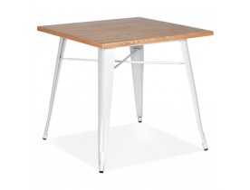 Table carrée style industriel 'MARCUS' en bois clair et pieds en métal blanc - 76x76 cm