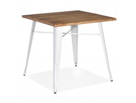 Table carrée style industriel 'MARCUS' en bois foncé et pieds en métal blanc - 76x76 cm