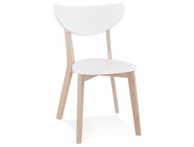 Chaise moderne 'MONA' blanche et structure en bois finition naturelle - Commande par 2 pièces / Prix pour 1 pièce