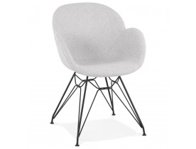 Chaise design 'PLANET' en tissu gris clair avec pieds en métal noir