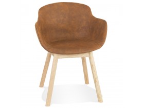 Chaise avec accoudoirs 'RUPERT' en microfibre brune et pieds en bois naturel