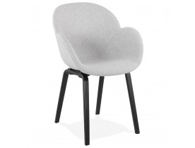 Chaise design avec accoudoirs 'SAMY' en tissu gris clair et pieds en bois noir