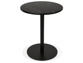 Petite table bistrot ronde 'TOMY' en pierre effet marbre et métal noir - Ø 60 cm