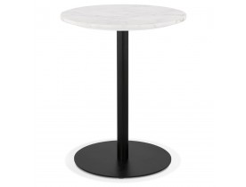 Petite table bistrot ronde 'TOMY' en pierre blanche effet marbre et métal noir - Ø 60 cm