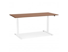 Bureau assis debout électrique 'TRONIK' blanc avec plateau en bois finition Noyer - 140x70 cm