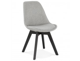 Chaise design 'WILLY' en tissu gris avec pieds en bois noir