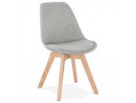 Chaise scandinave 'WILLY' en tissu gris avec pieds en bois finition naturelle