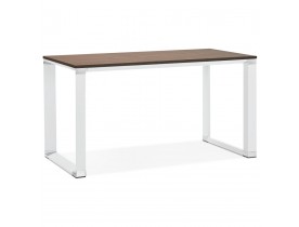 Petit bureau droit design 'XLINE' en bois finition Noyer et métal blanc - 140x70 cm