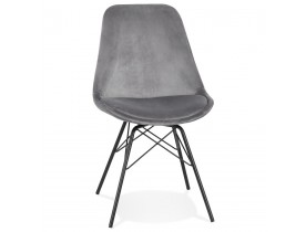Chaise design 'ZAZY' en velours gris et pieds en métal noir