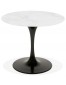 Table à manger 'GOST' ronde en verre blanc effet marbre et pied central noir - Ø 90 CM
