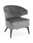 Fauteuil lounge vintage 'LUXY' en velours gris et pieds en bois noir