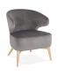 Fauteuil lounge vintage 'LUXY' en velours gris et pieds en bois finition naturelle