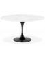 Table à manger 'SHADOW' ronde en verre blanc effet marbre et pied central noir - Ø 140 CM