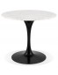 Table à dîner ronde 'URSUS' en pierre blanche effet marbre et métal noir - Ø 90 cm