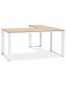 Bureau d'angle design 'XLINE' en bois finition naturelle et métal blanc (angle au choix) - 160 cm