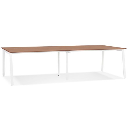 Double bureau bench / table de réunion 'AMADEUS' en bois finition Noyer et métal blanc - 280x140 cm