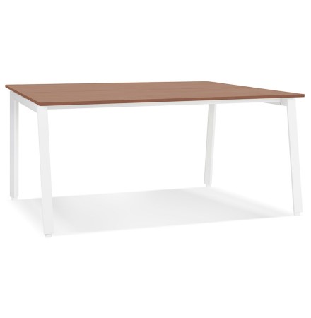 Table de réunion / bureau bench 'AMADEUS SQUARE' en bois finition Noyer et métal blanc - 140x140 cm