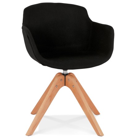 Chaise avec accoudoirs 'AMOS' en tissu noir et pieds en bois naturel
