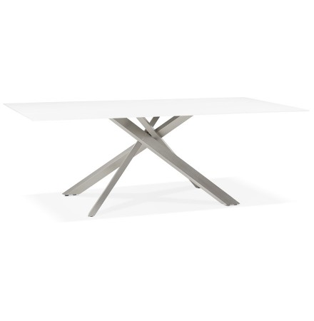 Table à diner design 'BIRDY' en verre blanc avec pied central en métal - 200x100 cm