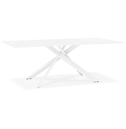 Table de salle à manger 'BIRDY' en verre blanc avec pied central en x - 200x100 cm