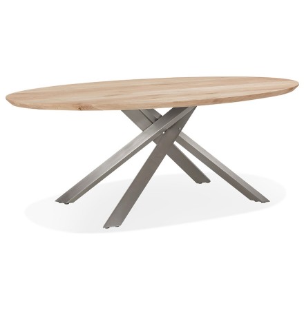 Table à manger ovale 'CABANA' en chêne massif avec pied en x en métal brossé - Ø 200 cm