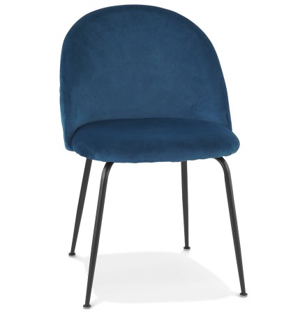 Chaise au style rétro 'CLARENCE' en velour bleu et pieds en métal noir