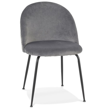 Chaise au style rétro 'CLARENCE' en velour gris clair et pieds en métal noir - commande par 2 pièces / prix pour 1 pièce