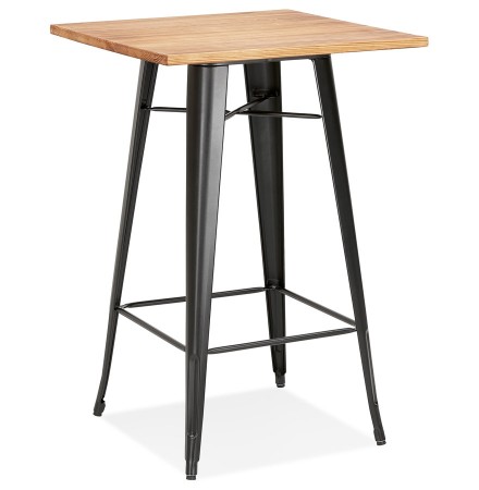 Table haute style industriel 'DARIUS' en bois foncé et pieds en métal noir