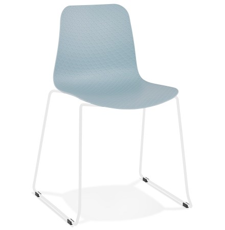 Chaise moderne 'EXPO' bleue avec pieds en métal blanc