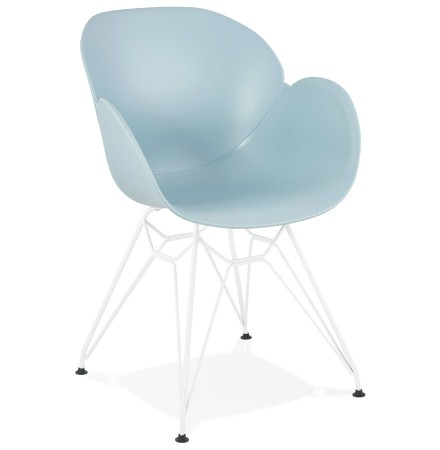 Chaise moderne 'FIDJI' bleue avec pieds en métal blanc