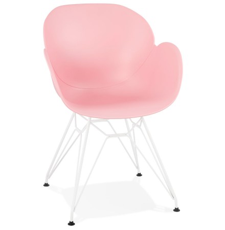Chaise moderne 'FIDJI' rose avec pieds en métal blanc