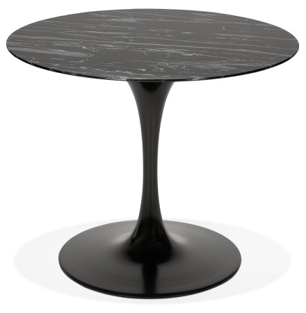 Table à manger design 'GOST' ronde noire en verre effet marbre - Ø 90 CM