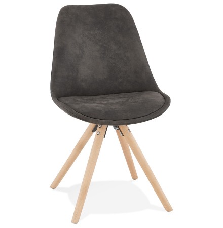 Chaise confortable 'HARRY' en microfibre grise et pieds en bois finition naturelle